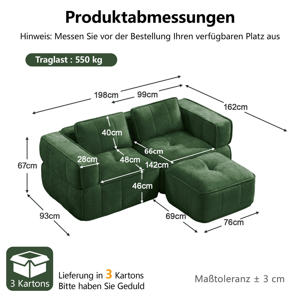 ECKSOFA DE-34428 L-Form mit Hocker Grün - Grün, Textil (93/198cm) - ComfortXL