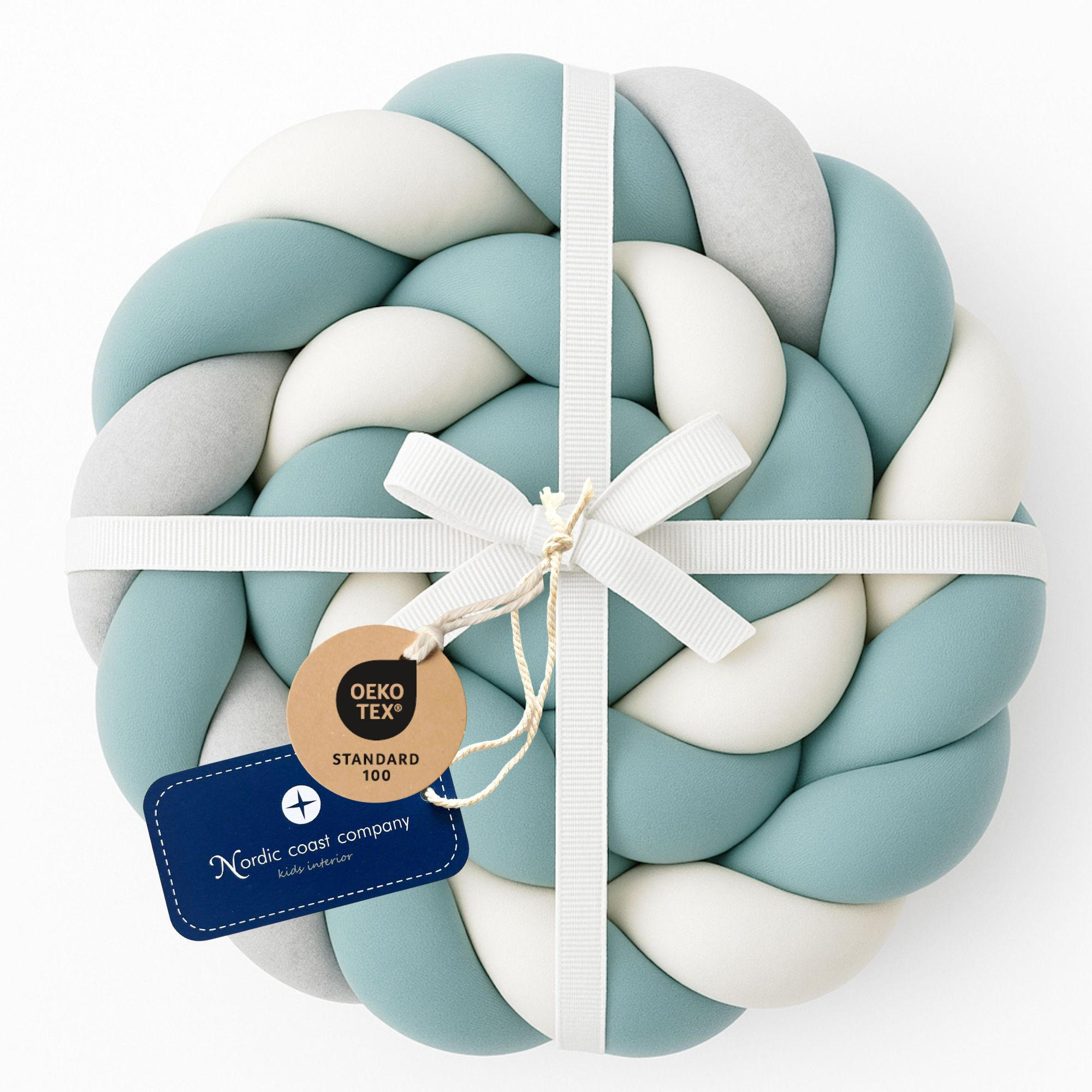 BETTSCHLANGE geflochten Jersey Trio Grau - Pastellblau, Textil (16/200cm) - nordic coast company