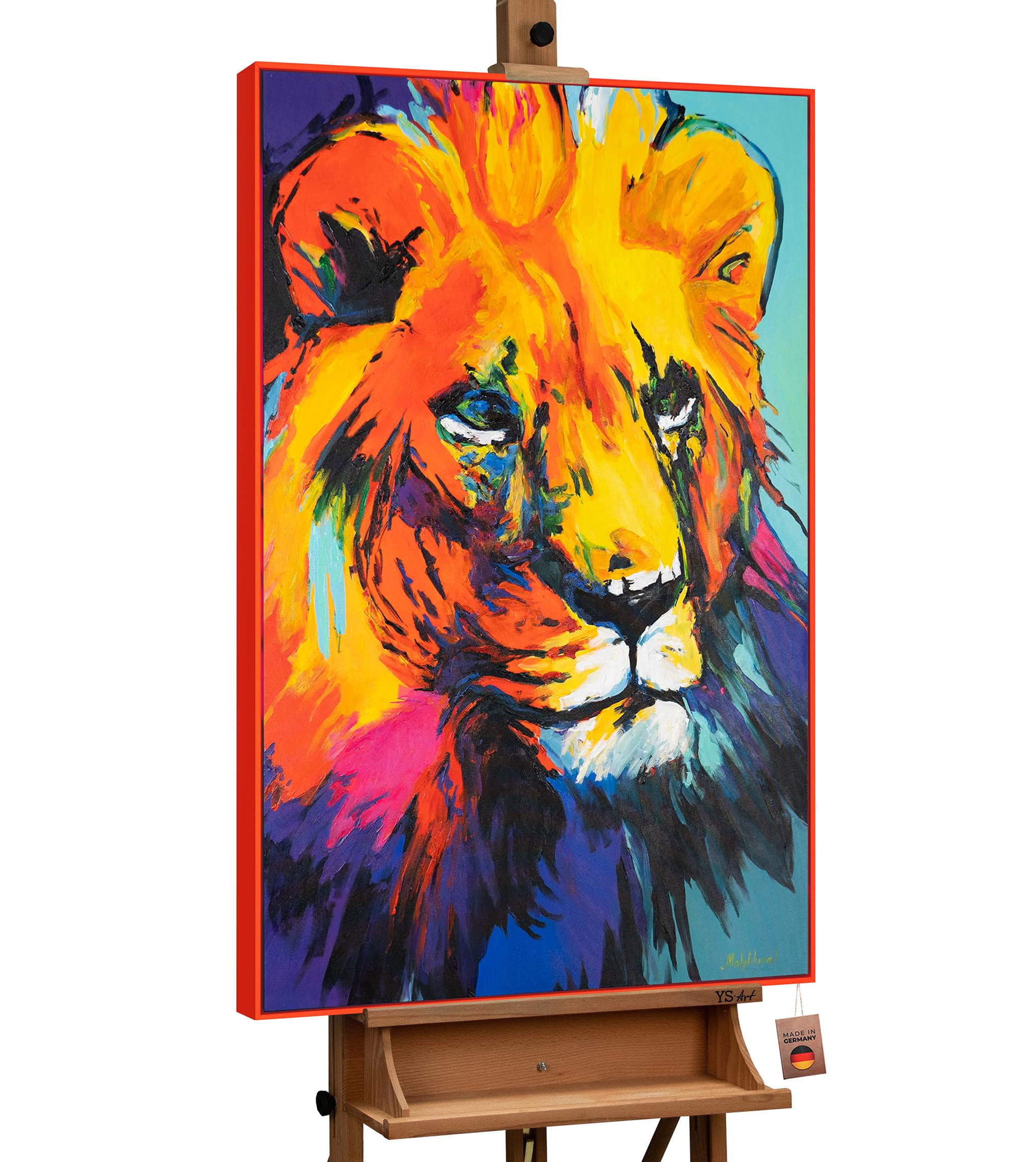 GEMÄLDE Löwengrazie Schattenfugenrahmen Rot 120x80 cm - Rot, Holz (120/80cm) - YS-art gallery