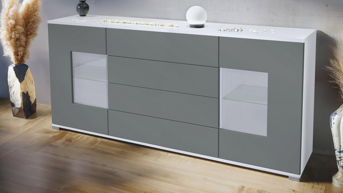 SIDEBOARD Grömitz Graphit Seidenmatt - Graphitfarben, Holzwerkstoff (166.5/75.5/35cm) - Vladon