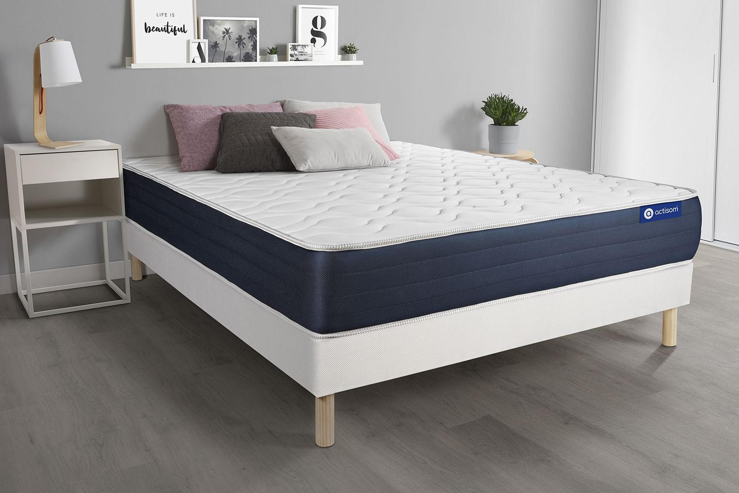 BETT Actimemo sleep Memory-Schaum 140 x 220 cm h1 - Kit Bettgestell Weiß - Beige/Weiß, Holz (140/220cm) - ACTISOM