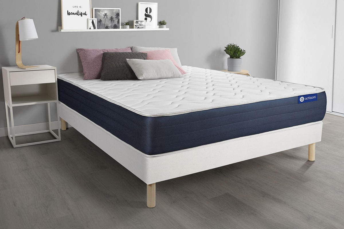 BETT Actimemo sleep Memory-Schaum 150 x 195 cm h1 - Kit Bettgestell Weiß - Beige/Weiß, Holz (150/195cm) - ACTISOM