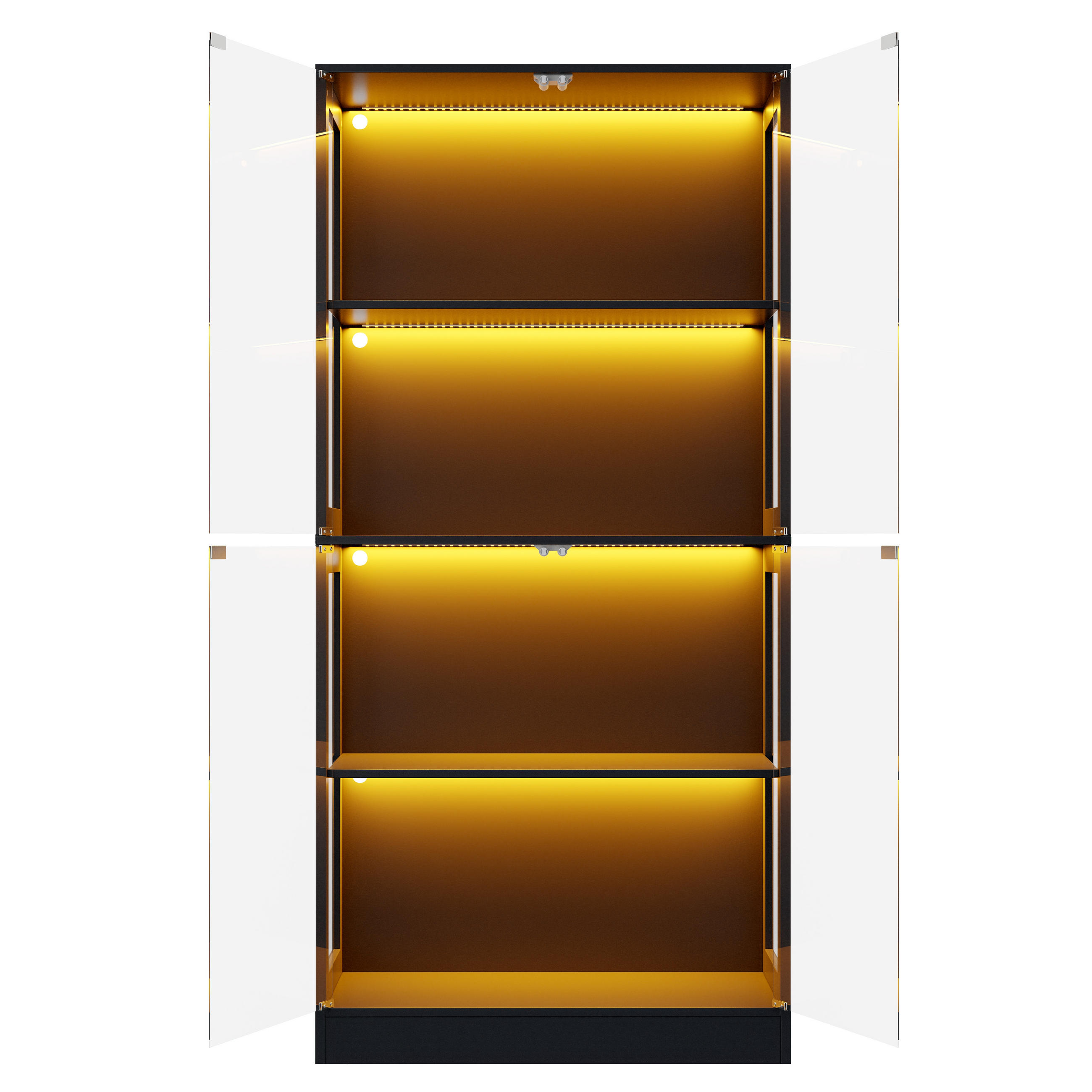VITRINE mit LED-Beleuchtung, 4 Ebenen, Glasfront, Push-to-Open Türen 80/35/170 cm - Schwarz, Glas/Holzwerkstoff (80/170/35cm) - EVRYAE
