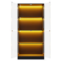 VITRINE mit LED-Beleuchtung, 4 Ebenen, Glasfront, Push-to-Open Türen 80/35/170 cm - Transparent/Schwarz, Glas/Holzwerkstoff (80/170/35cm) - EVRYAE