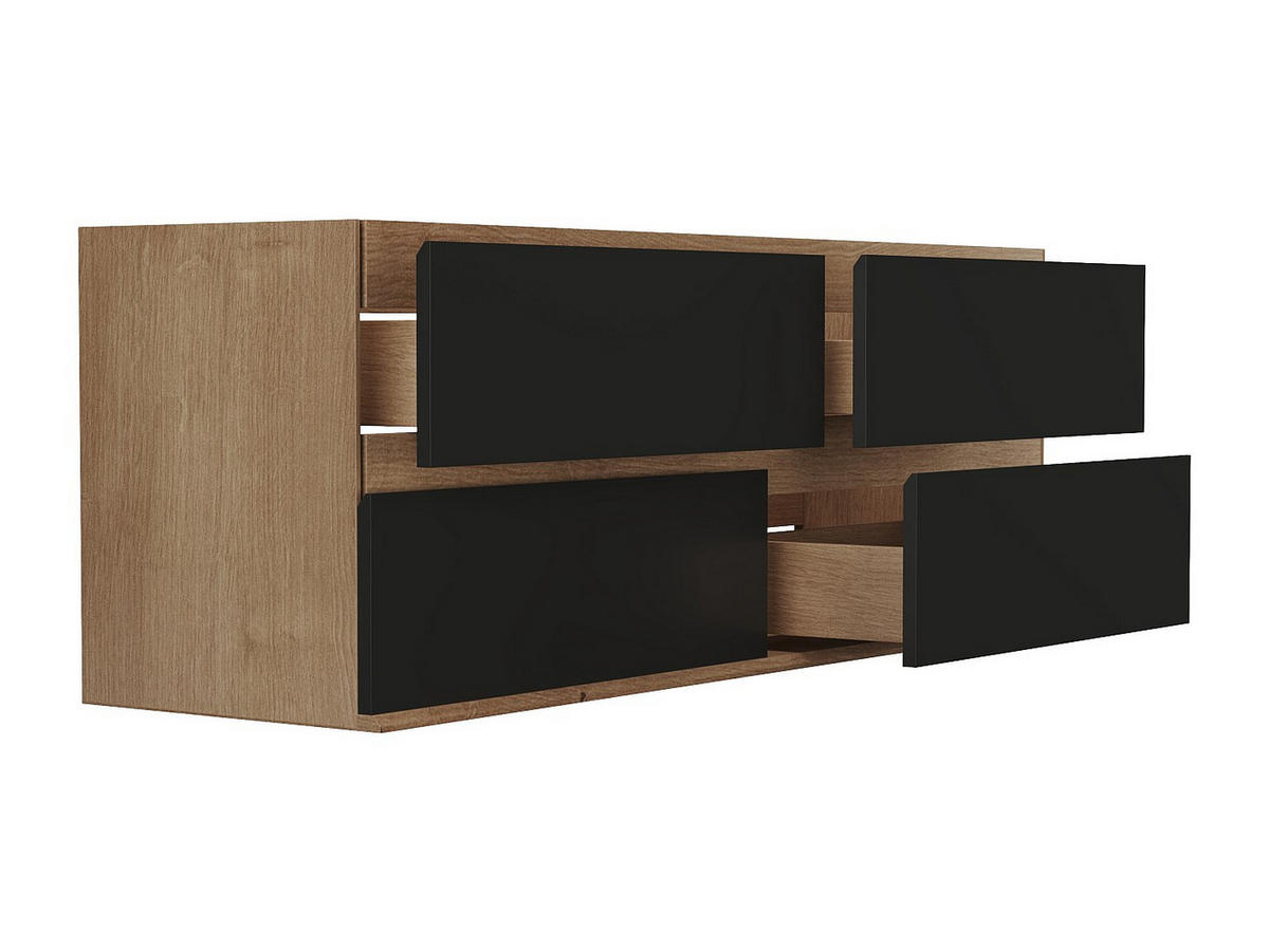 WASCHBECKENUNTERSCHRANK hängend - 150 cm - Holzfarben hell & Schwarz - SABURI - Schwarz, Holz (150/55/45.5cm) - Vente-Unique