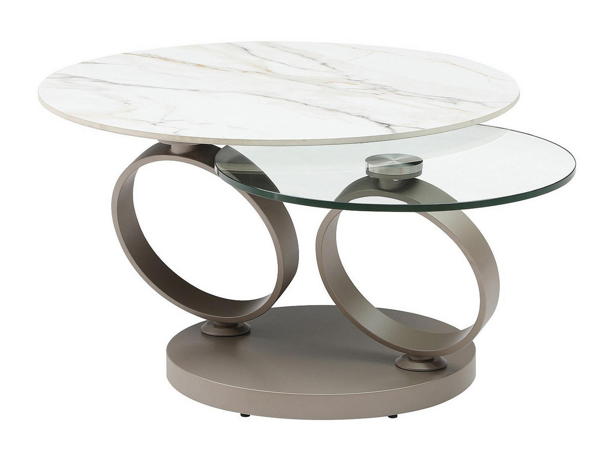 COUCHTISCH mit drehbaren Tischplatten - Keramik & Glas Weiß Marmor-Optik - JOLINE - Taupe, Glas/Keramik (80/135/43cm) - Vente-Unique