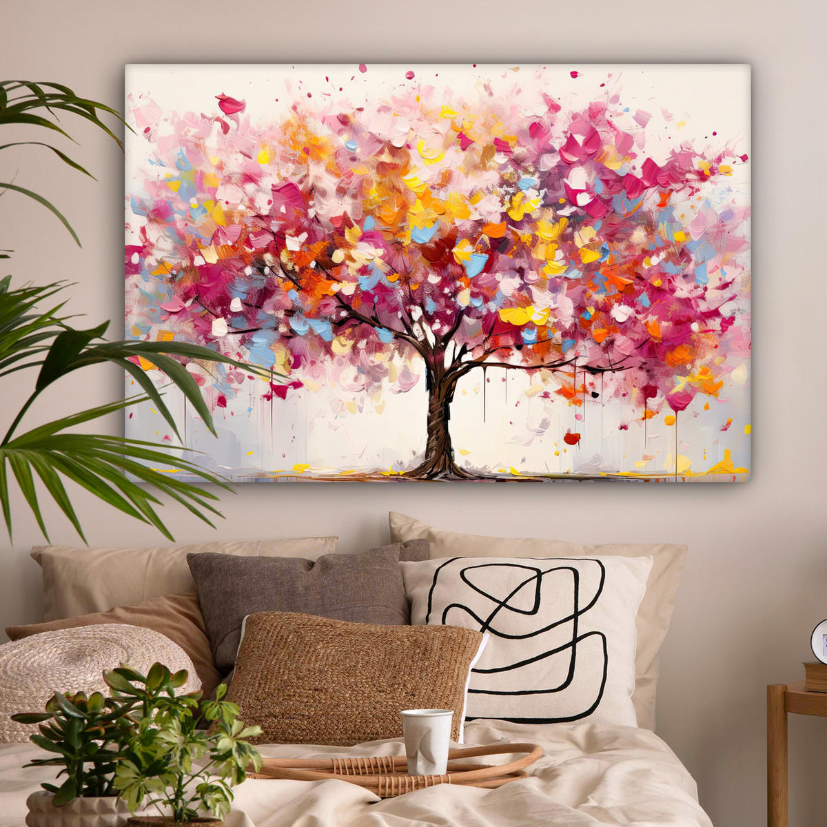 LEINWANDBILD Aquarell - Baum - Kunst - Abstrakt Wohnzimmer Groß 120x80 cm - Multicolor, Textil (120/80cm) - MuchoWow