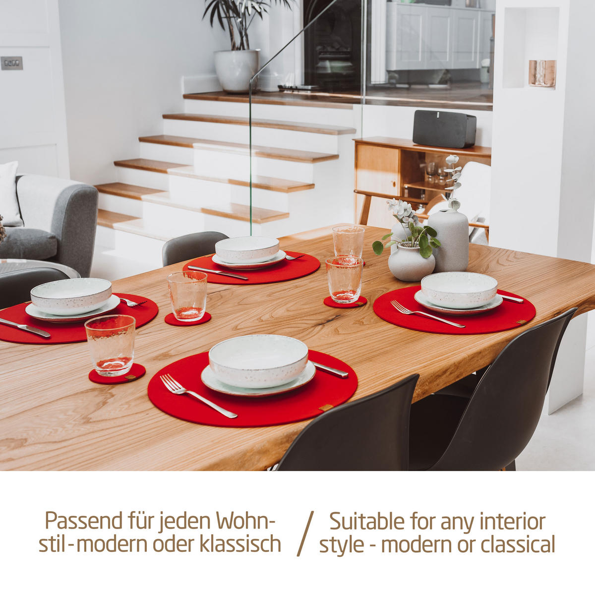 TISCHSETS Glasuntersetzer 12er-Set - Rot, Textil (37cm) - Miqio Design