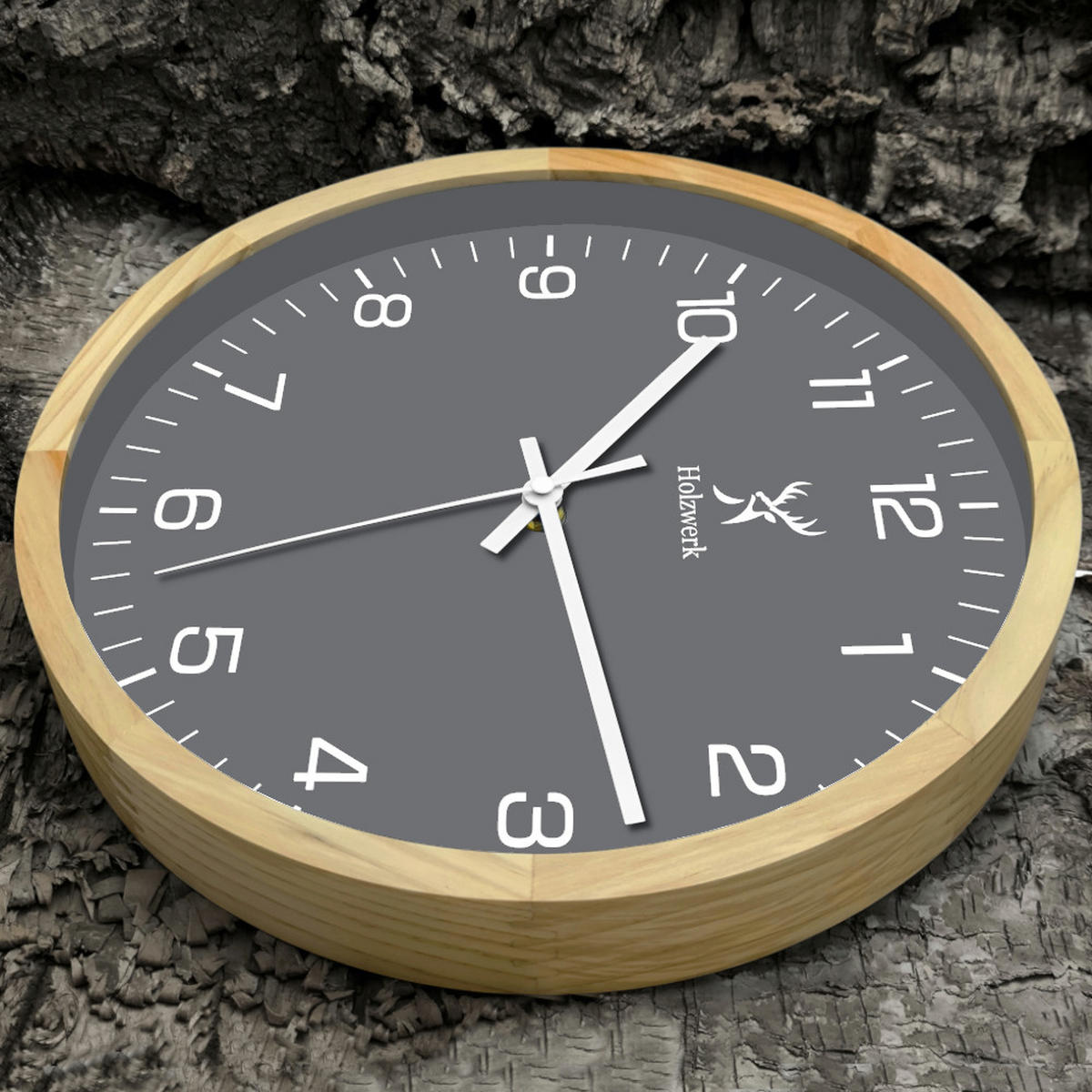 WANDUHR Holz Designer HARBURG Loft Wand Uhr, beige, grau - Beige/Weiß, Glas/Holz (30/30/4.2cm) - Holzwerk