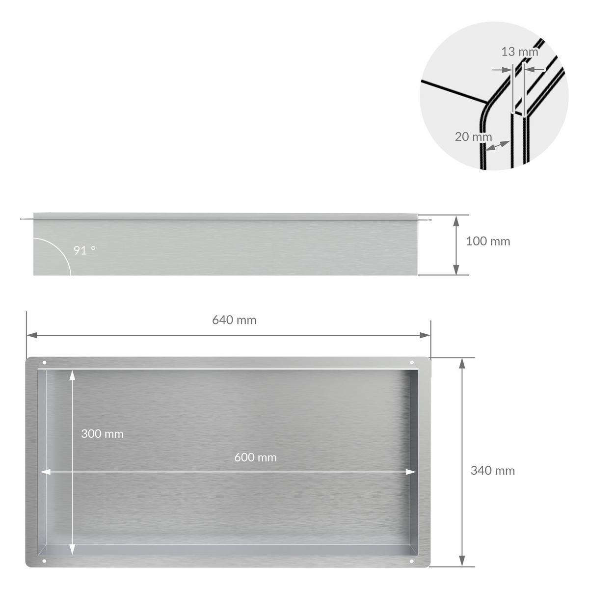 DUSCHNISCHE Silber 60/30 cm - Silberfarben, Metall (34/10/64cm) - LuxeBath