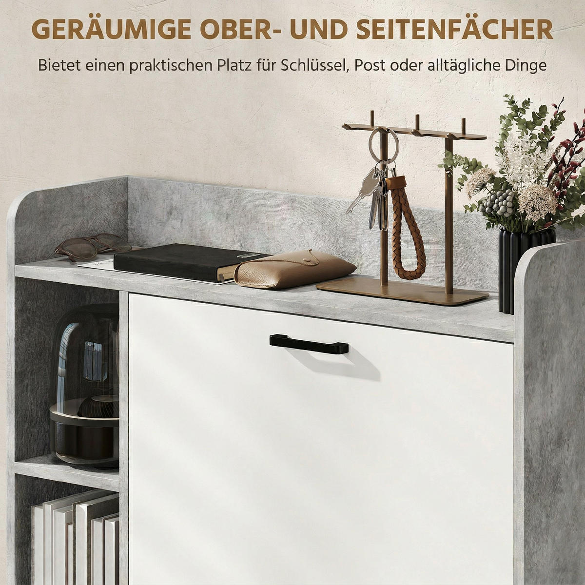 SCHUHSCHRANK Weiß und Grau Spanplatte mit Klappfächern platzsparend 1 Stück - Grau, Holzwerkstoff (83/90.5/24cm) - PANGIVO