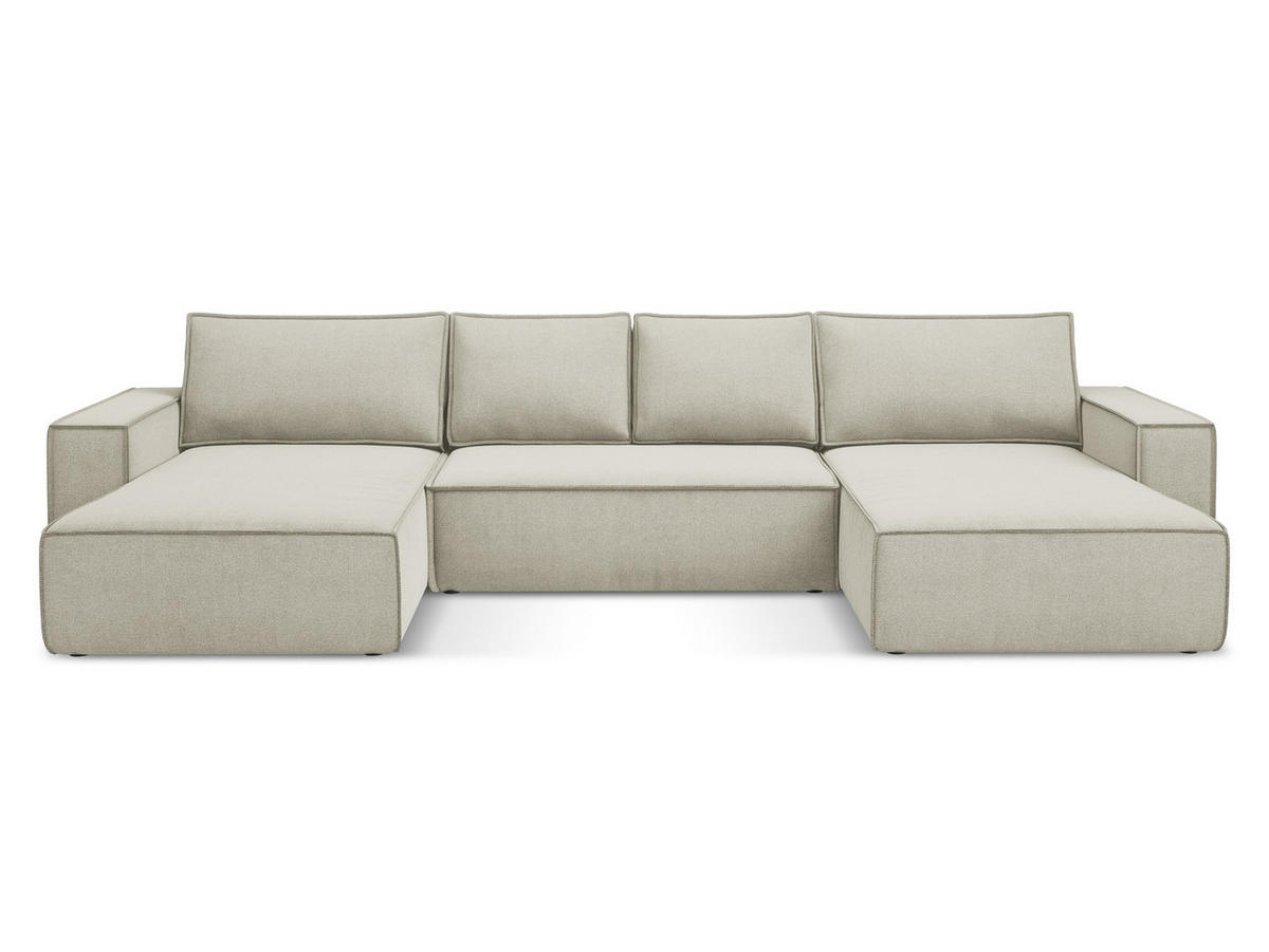 WOHNLANDSCHAFT Strukturstoff Stoff Beige - Beige/Creme, Kunststoff/Textil (398/82/185cm) - Makamii