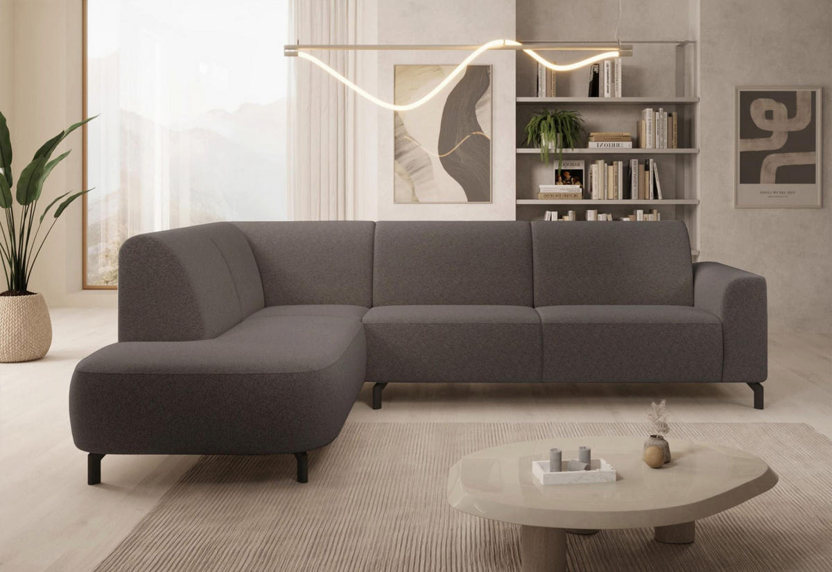 ECKSOFA Lununa Graubraun mit Armlehne, Bouclé, Ottomane links - Graubraun/Schwarz, Textil/Metall (277/218cm) - Selsey