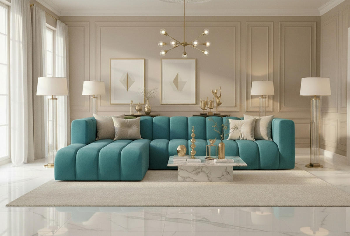 ECKSOFA L-Form GRAND 318 cm, Stoff Salvador, Azurblau, Links - Blau, Holz (318/179cm) - Kaiser Möbel