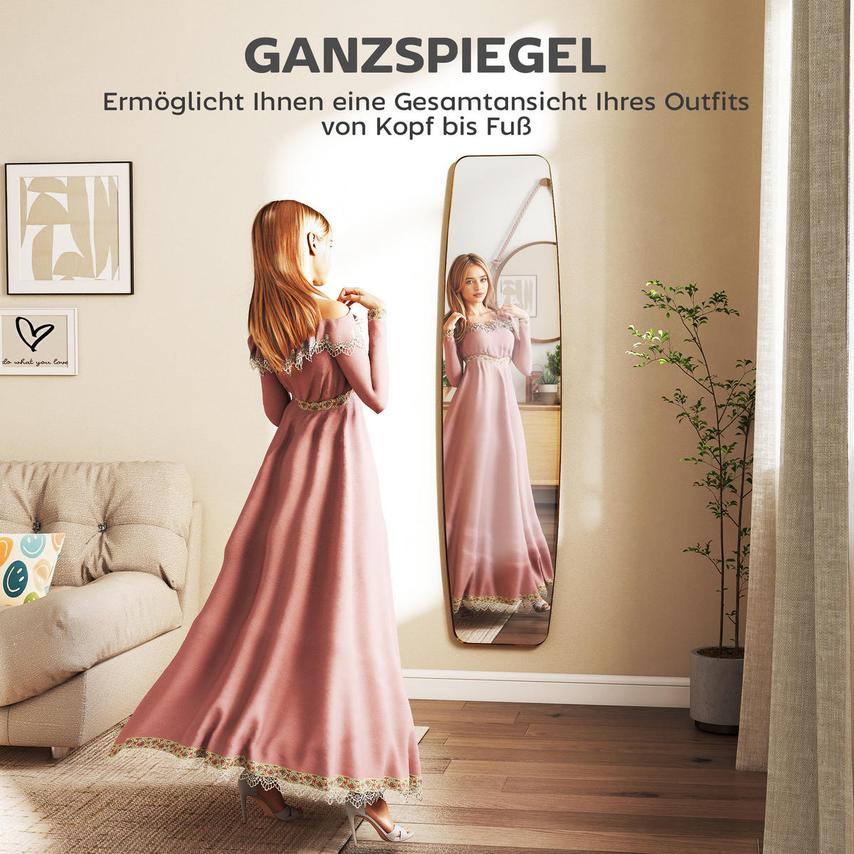 WANDSPIEGEL Glas MDF Gold - Goldfarben, Glas/Metall (40/3/160cm) - HOMCOM