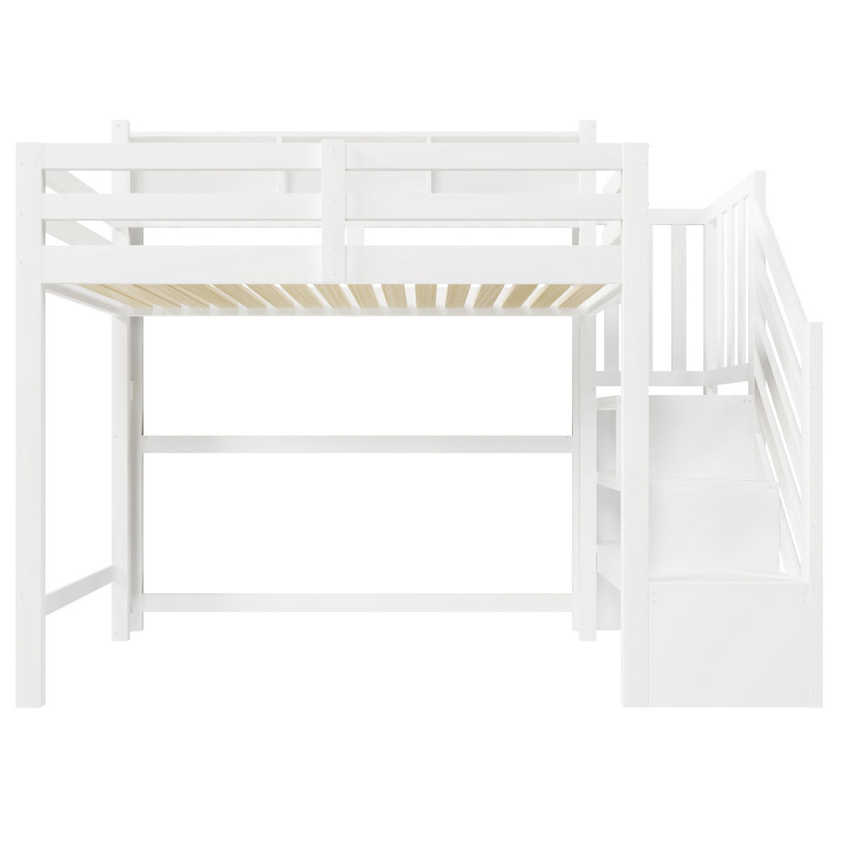 HOCHBETT 90/200 cm Weiß mit LED und Stauraum ohne Matratze - Weiß, Holz (90/200cm) - MIVRAY