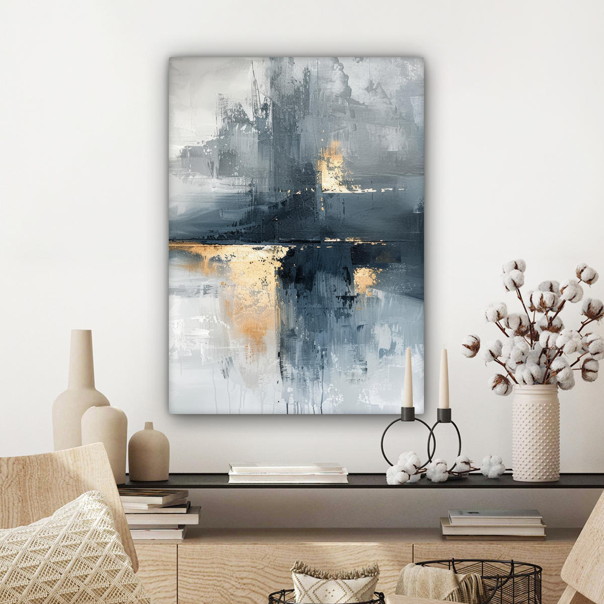 LEINWANDBILD Kunst - Grau - Gold - Abstrakt 60x80 cm - Dunkelgrau, Textil (60/80cm) - MuchoWow