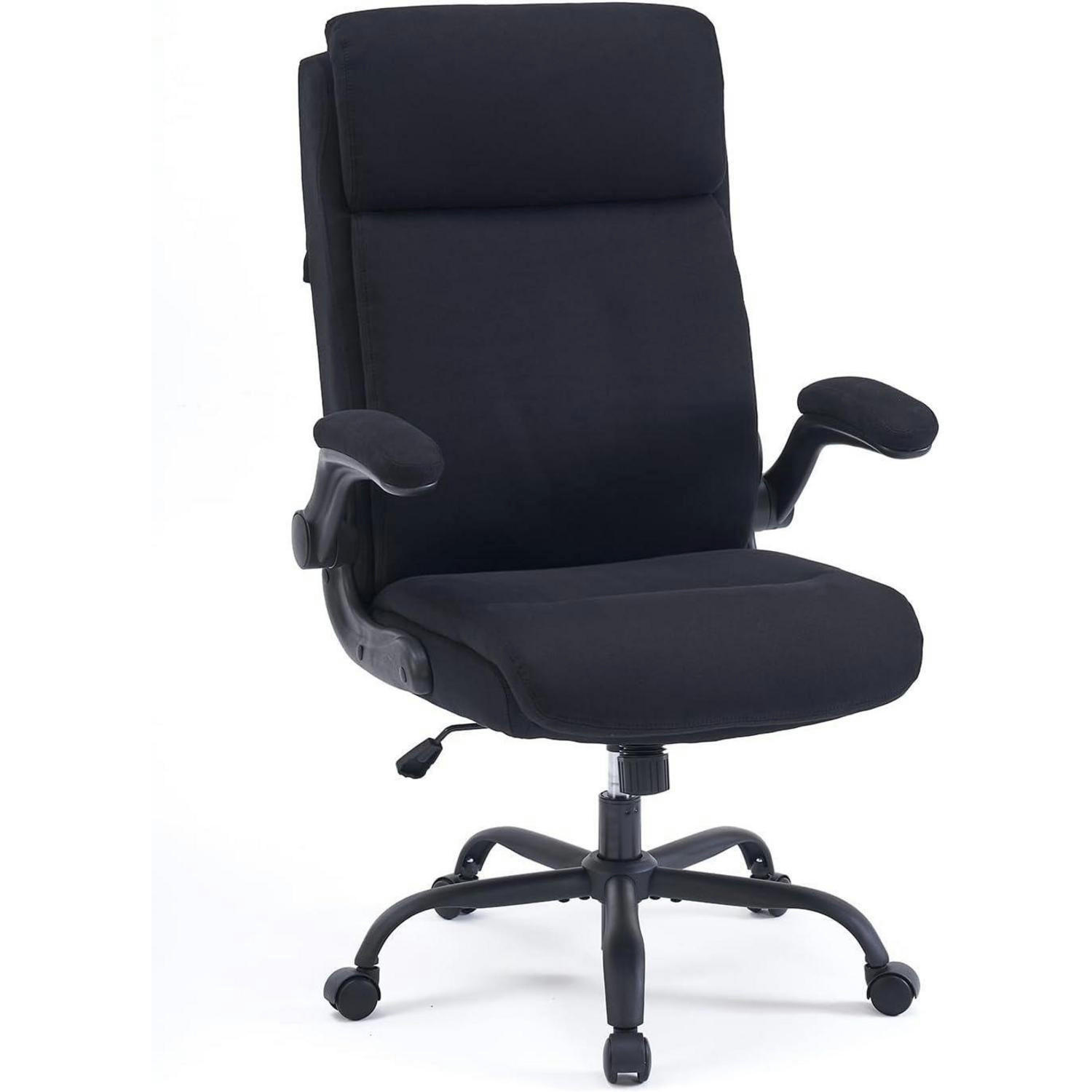 BÜROSTUHL Stoff Schwarz mit hoher Rückenlehne und hochklappbaren Armlehnen - Schwarz, Textil (68/113/70cm)