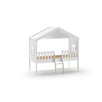 HAUSBETT mit Leiter Katine 213x202x120 aus Massivholz+MDF in Weiß - Weiß, Holz (90/200cm) - 58aufmkessel