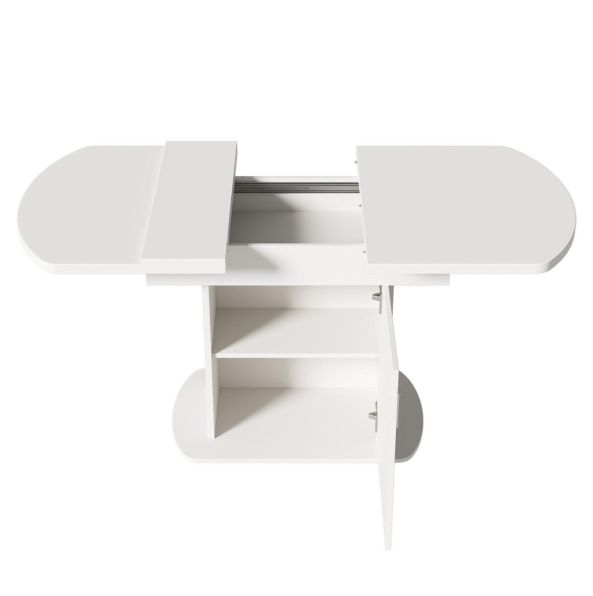 AUSZIEHTISCH oval 110/70/75 cm in Weiß mit Stauraum – ausziehbar auf 130 cm - Weiß, Holzwerkstoff (130/70/75cm) - BEAOK