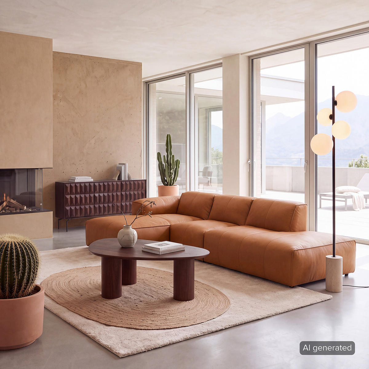 ECKSOFA mit Chaiselongue - Cognac/Schwarz, Leder/Kunststoff (290/173cm) - home24