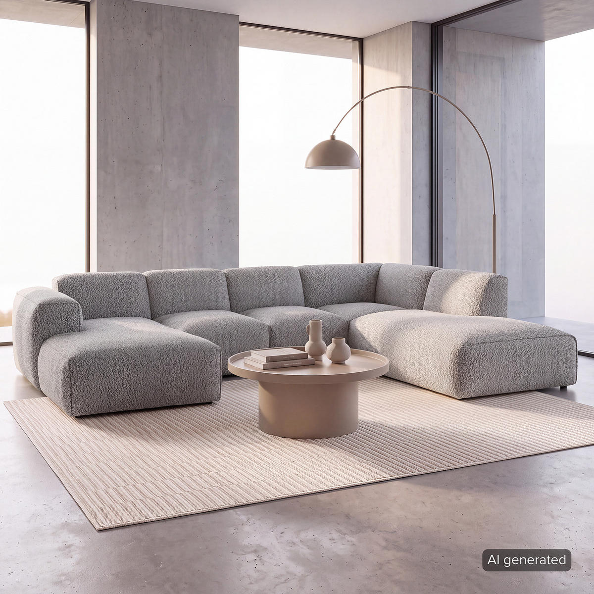 WOHNLANDSCHAFT mit Longchair - Schwarz/Grau, Kunststoff/Textil (325/71/235cm) - home24
