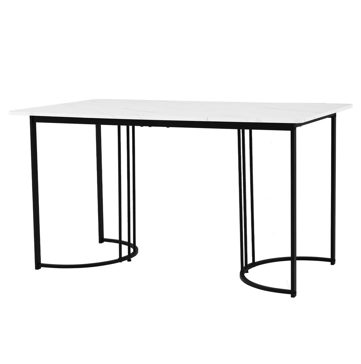 JÍDELNÍ stůl 140/80/75 cm bílý z MDF a kovu s mramorovým dekorem a nastavitelnými nohami - bílá, kompozitní dřevo (140/80/75cm) - OKWISH