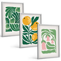 BILDER SET 3er Set - 40x60 cm Silberner Rahmen - Minimalistische Pflanzenmuster - Silberfarben, Kunststoff (40/60cm) - TULUP