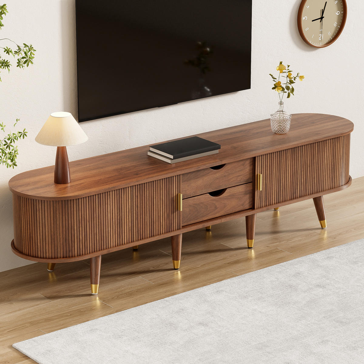 TV-LOWBOARD 175 cm Rattan Landhaus - Nussbaumfarben, Holz (175/45/38cm) - Fortuna Lai