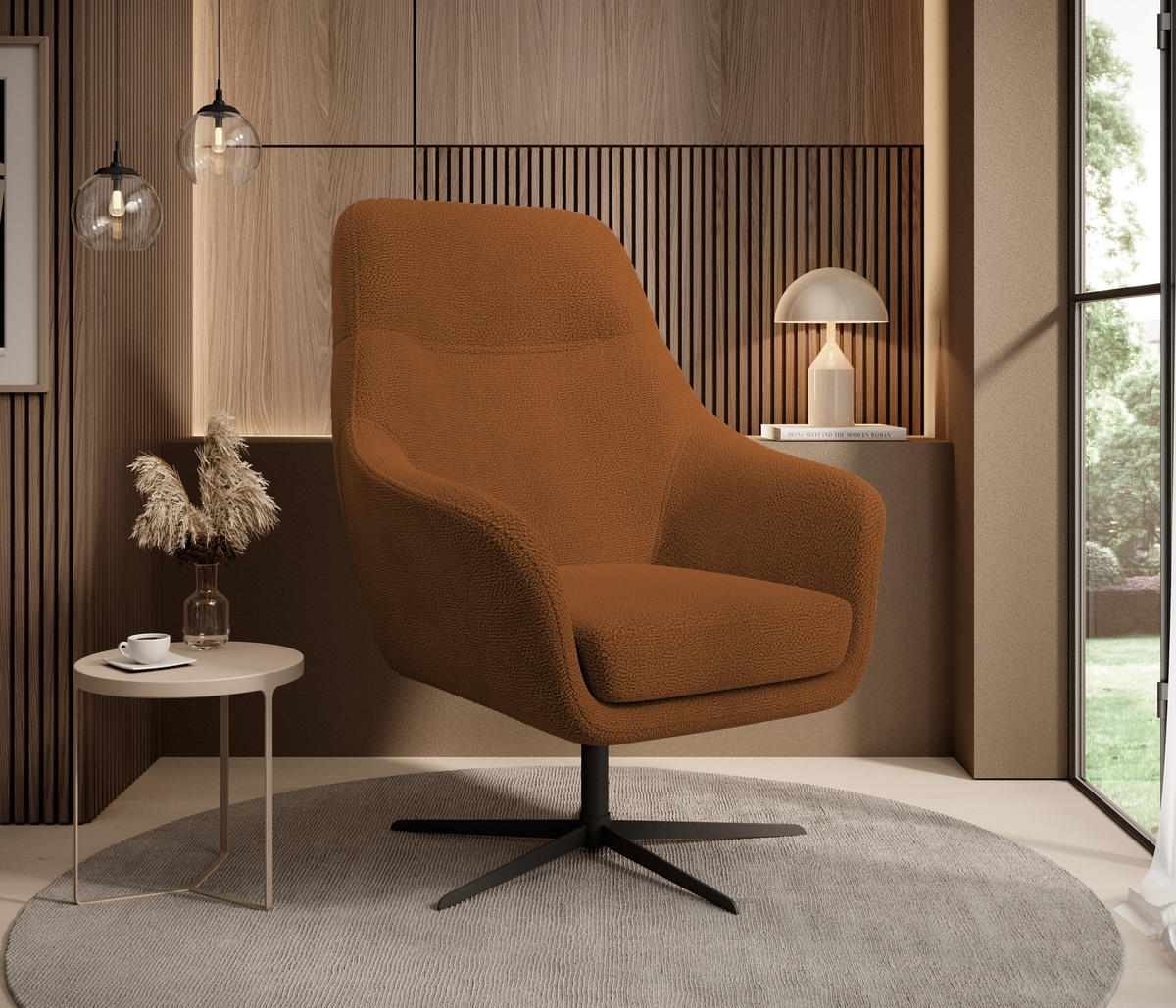 RELAXSESSEL Collection Drehstuhl CUBO – komfortabel, drehbar, modernes Design, 76x97x76 cm, Farbe - Roségold/Schwarz, Holz/Textil (76/97/76cm) - DomoHome