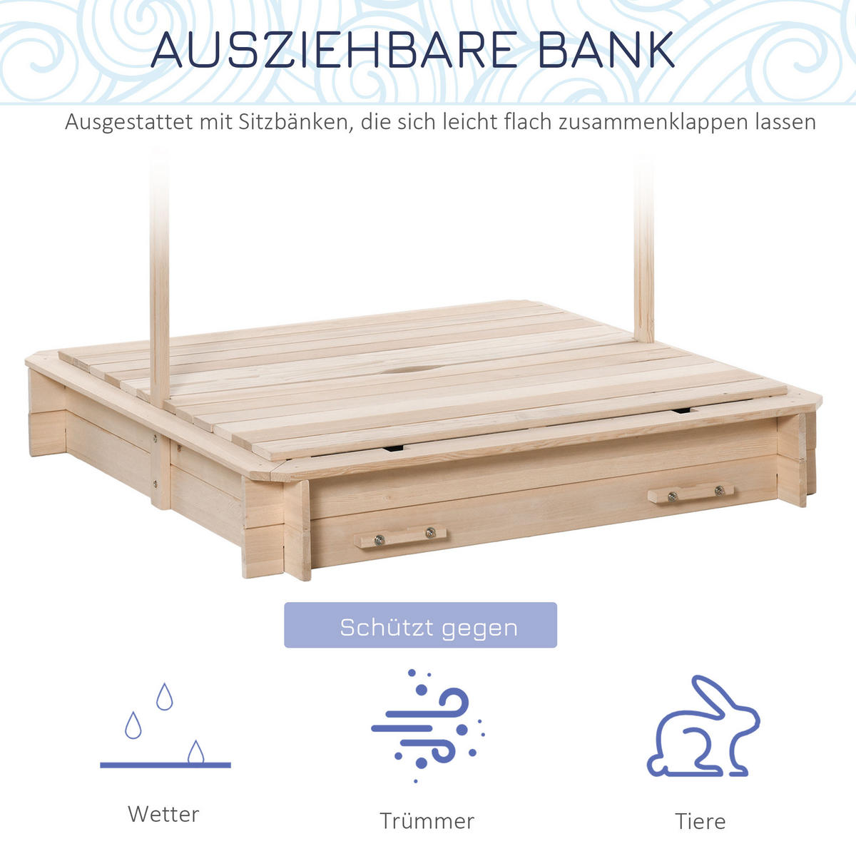 SANDKASTEN, Natur+Blau+Weiß, Tannenholz, Polyester-Stoff - Naturfarben, Holz (106/106/115cm) - Outsunny