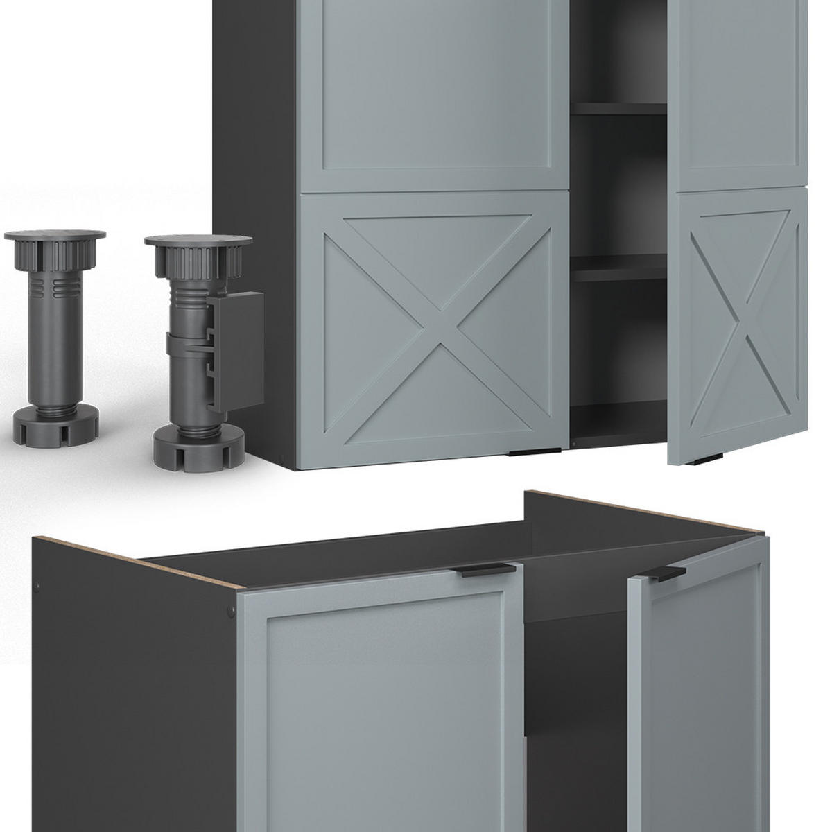 KÜCHENZEILE Fame-Line Hellblau-grau/Anthrazit 240 cm, AP Eiche - Anthrazit/Blaugrau, Holzwerkstoff (240/81.6/60cm) - Vicco