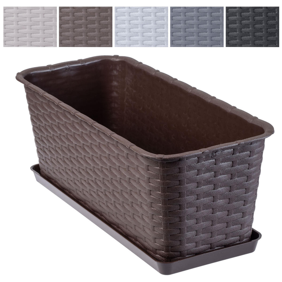 BALKONKASTEN mit Untersetzer 40 cm, Braun - Braun, Kunststoff (17/40cm) - KADAX