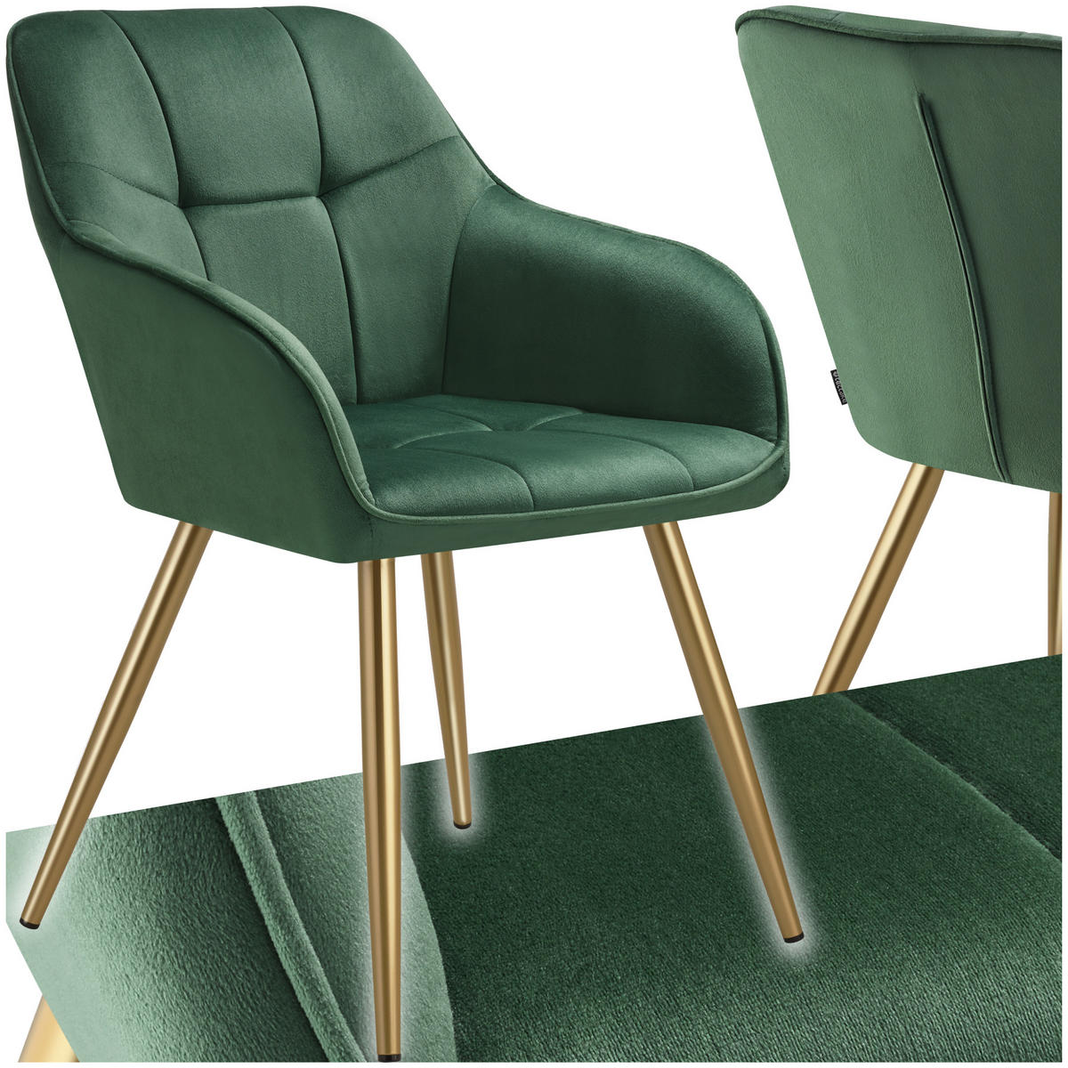 ESSZIMMERSTUHL 1er Set Marilyn 58 x 62 x 82 cm dunkelgrün/gold - Dunkelgrün/Goldfarben, Kunststoff (58/82/62cm) - tectake