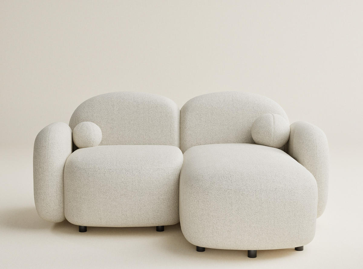 ECKSOFA Bahama Creme Webstoff - Creme/Schwarz, Holz/Holzwerkstoff (190/146cm) - Maison de Reve