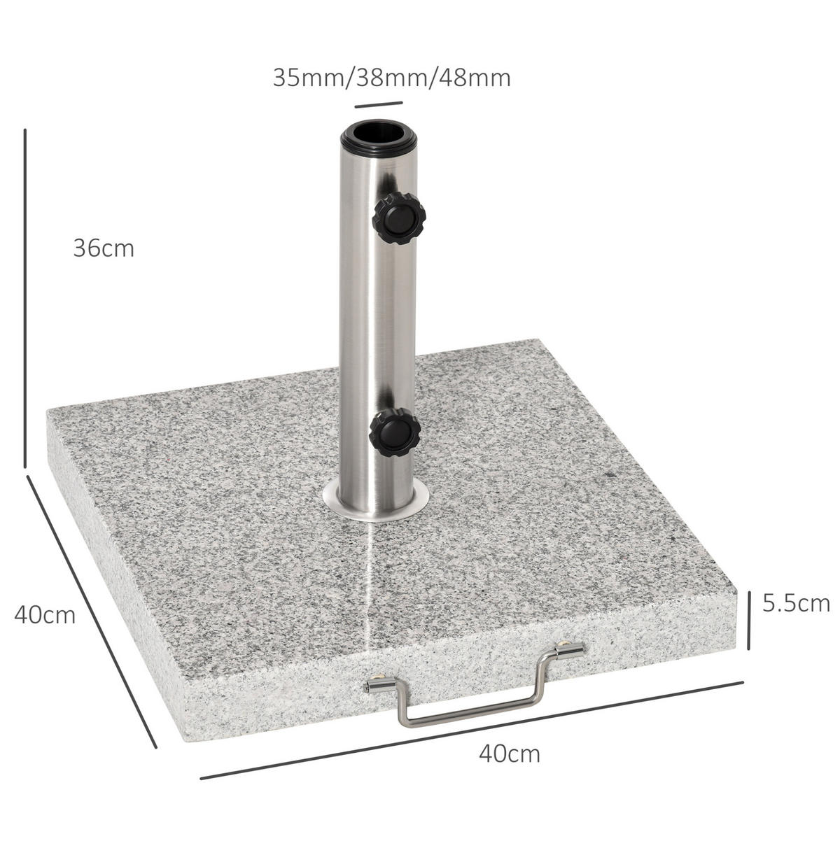SONNENSCHIRMSTÄNDER 40/40/36 cm grau aus Marmor mit Rollen - Grau, Stein (40/40cm) - OKWISH