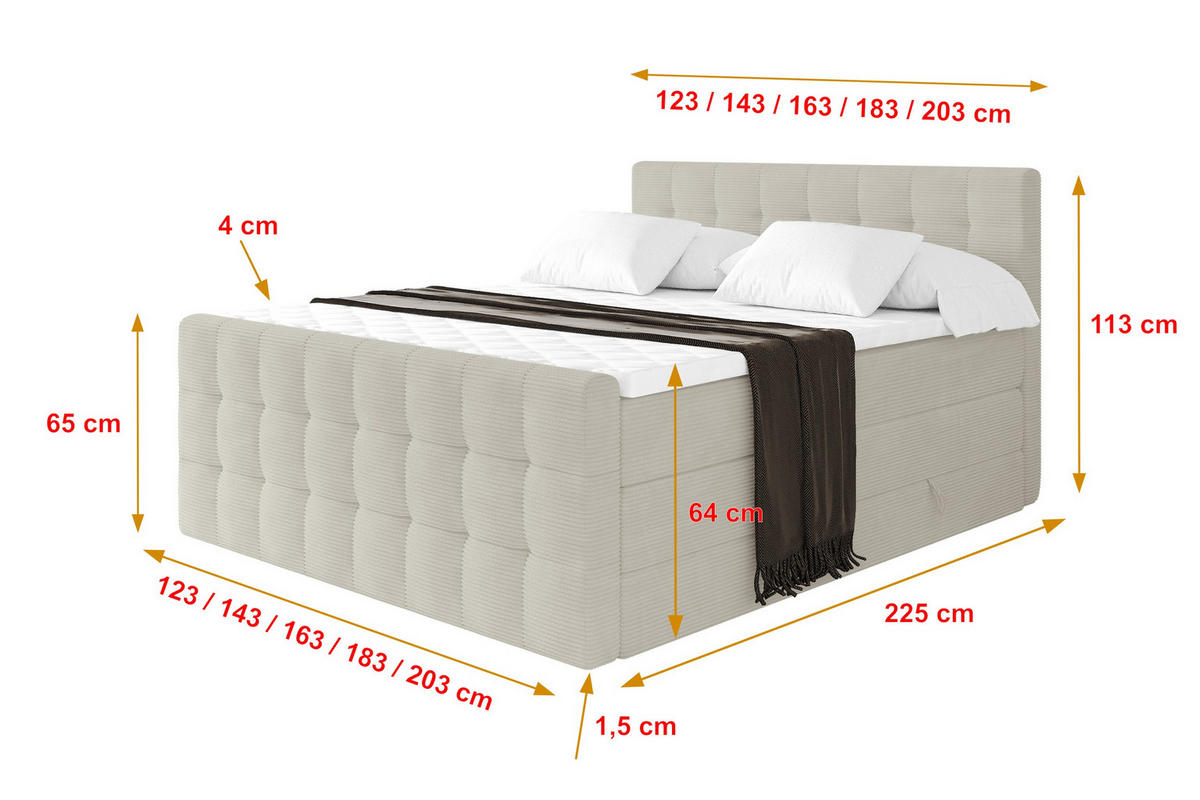 BOXSPRINGOVÁ POSTEL s matrací H3/H4 - IGAN-Z KING - 120x200 cm Krémová - krémová, kompozitní dřevo (123/200cm) - ALTDECOR