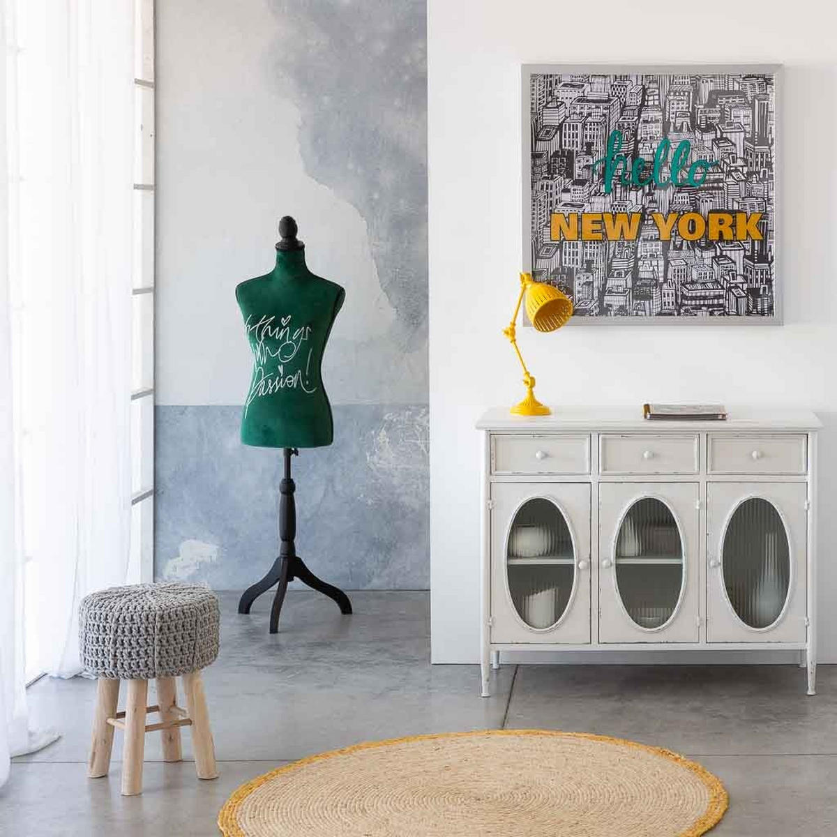 HOCKER aus Holz und Baumwolle, grau, 32x44cm - Grau, Holzwerkstoff (32/44/32cm) - Wanderlust