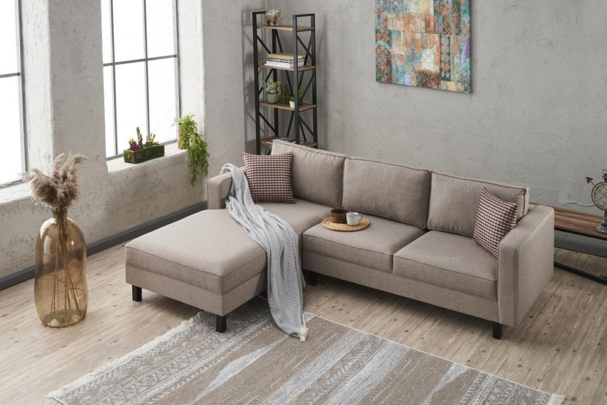 ECKSOFA mit elegantem Leinen-Bezug - Beige/Creme, Buchenholz/Textil (258/187cm) - myHomelando