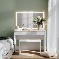 SCHMINKTISCH Annabelle Weiß Hochglanz/Weiß 110 cm mit LED-Spiegel und Bank - Weiß Hochglanz/Weiß, Holzwerkstoff (110/75.5/50cm) - Vicco