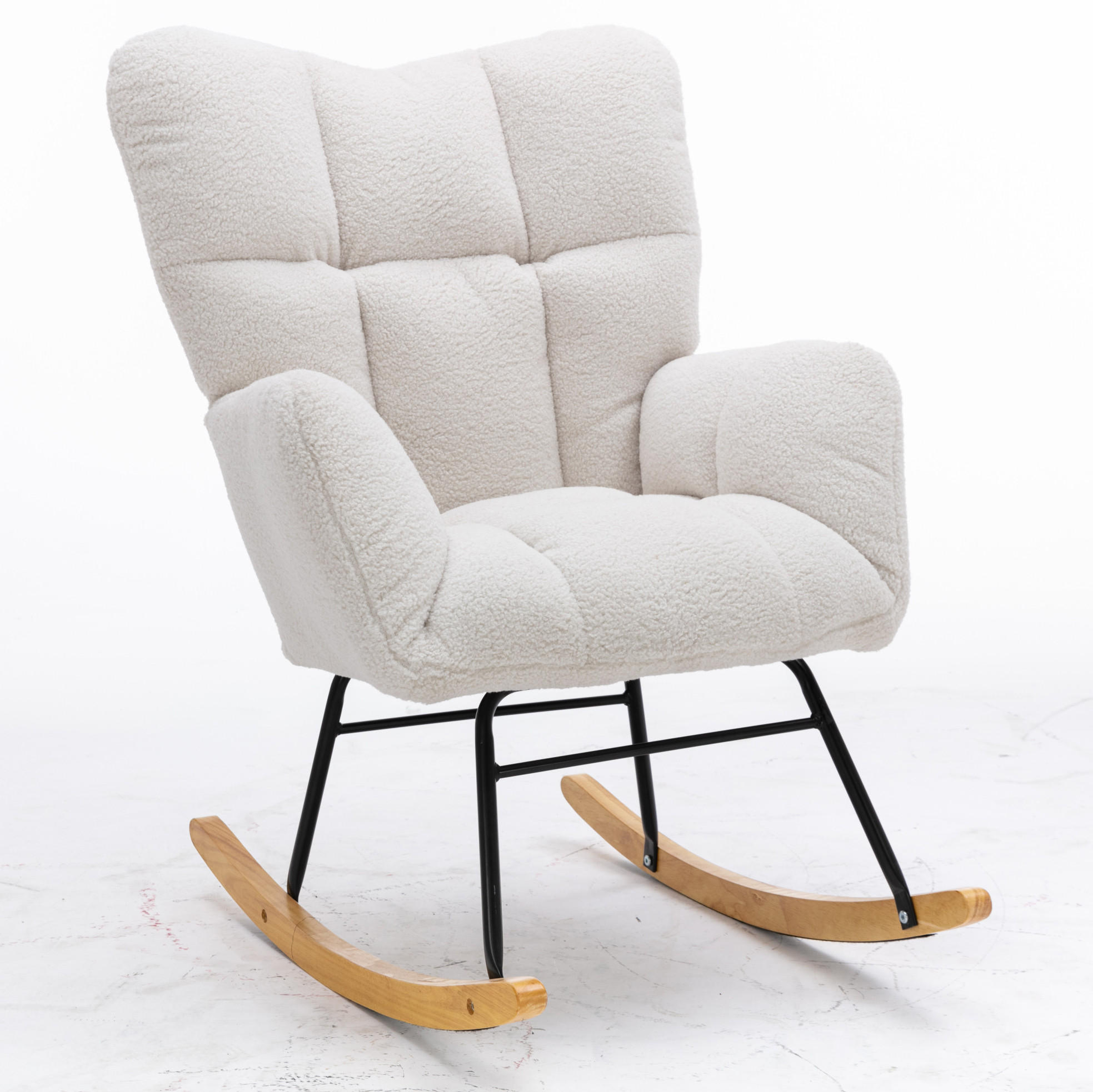 Redom HOUPACÍ křeslo 80/70/95 cm s vysokým opěradlem, imitace beránčí kůže čalouněním a polstrovanými područkami, Bílá