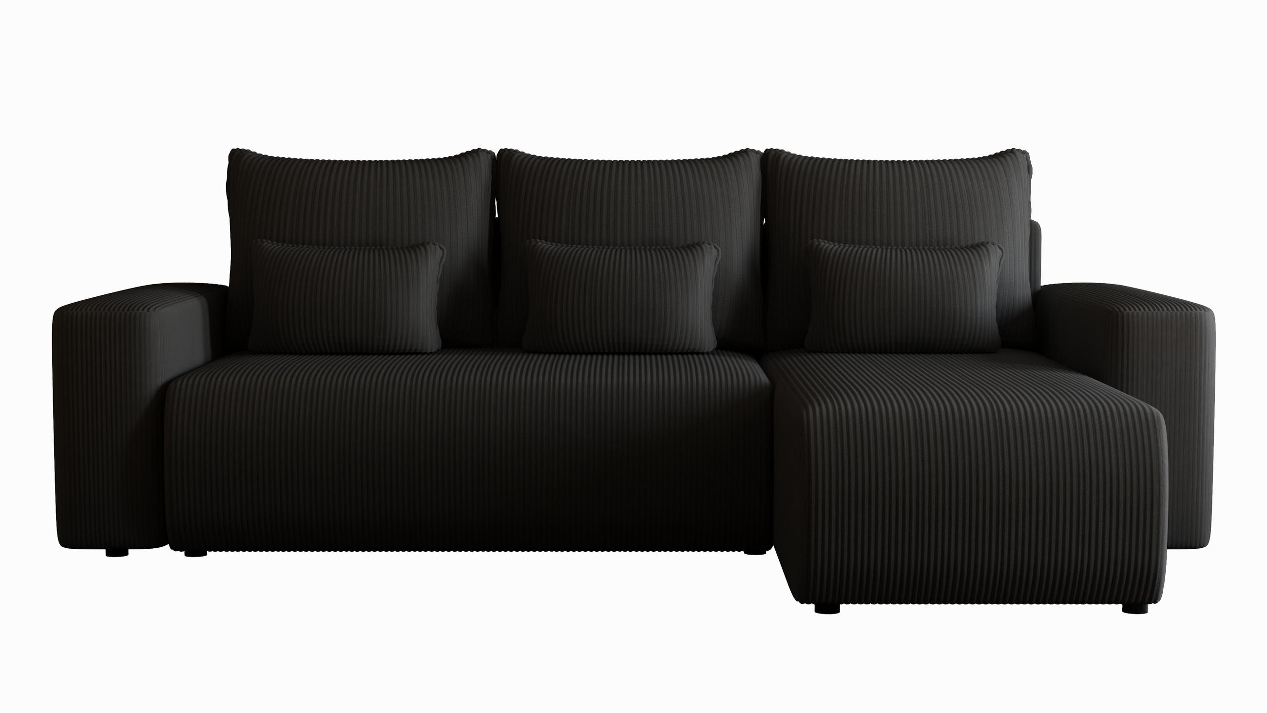 ECKSOFA Travis mit Bettkasten und Schlaffunktion, L-Form, Cord, Universal - Schwarz, Holzwerkstoff (248/148cm) - 4ALL HOME