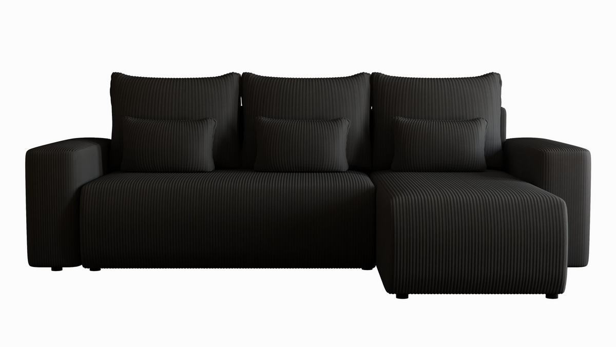 ECKSOFA Travis mit Bettkasten und Schlaffunktion, L-Form, Cord, Universal - Schwarz, Holzwerkstoff (248/148cm) - 4ALL HOME