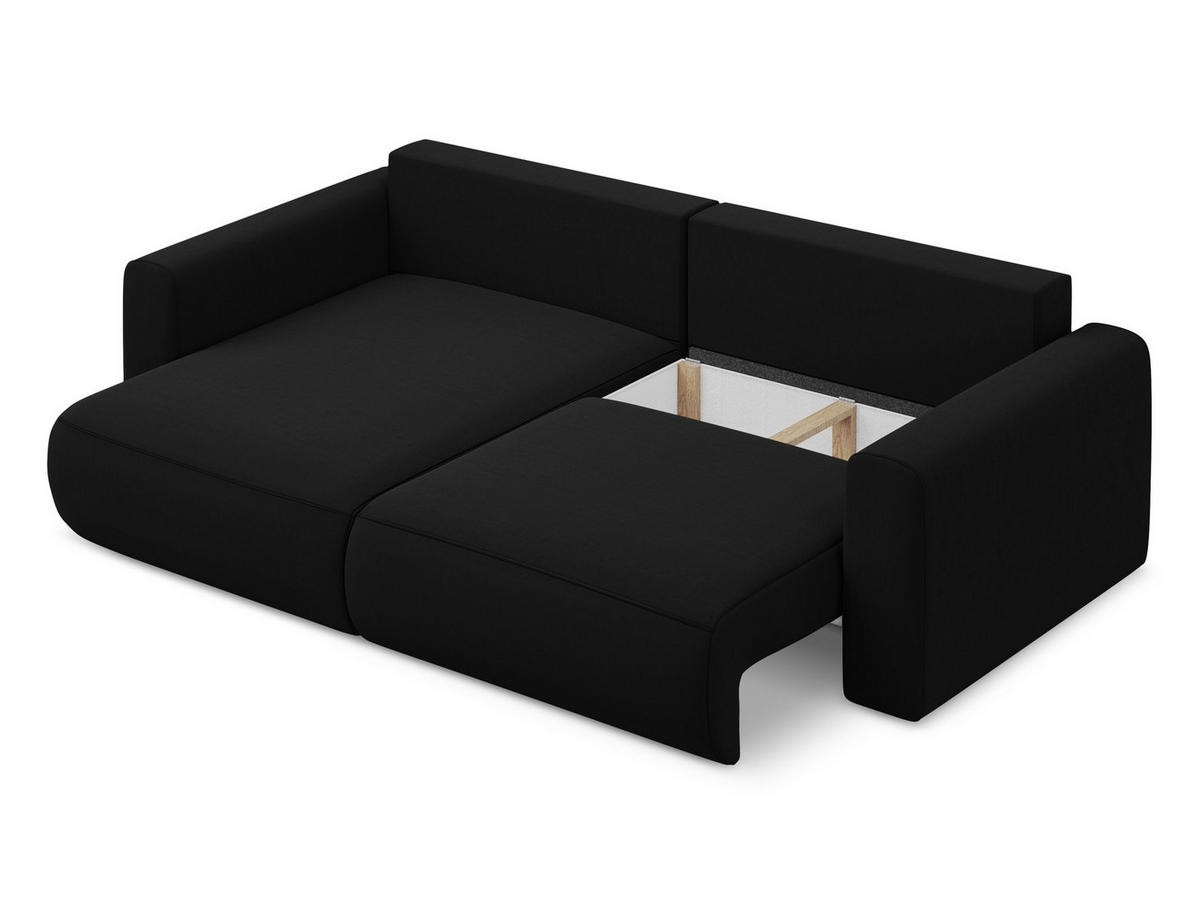 ECKSOFA mit Schlaffunktion Samt Stoff Schwarz - Schwarz, Kunststoff/Textil (149/240cm) - Makamii