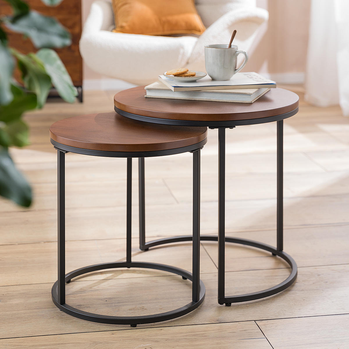 BEISTELLTISCH (2er-Set) - Walnuss / Schwarz - Braun, Holzwerkstoff/Metall (1/1/1cm) - home24