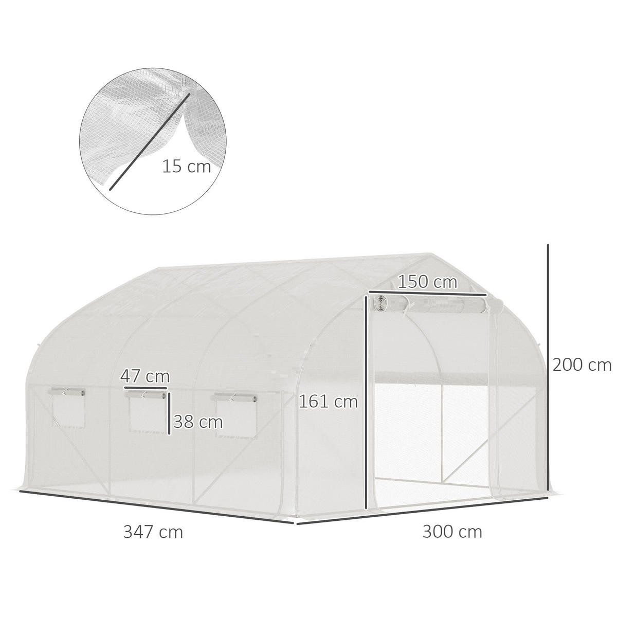GEWÄCHSHAUS DE-11988 10,4 m² mit Tür & 7 Fenstern Weiß - Weiß, Kunststoff (300/200/347cm) - ComfortXL