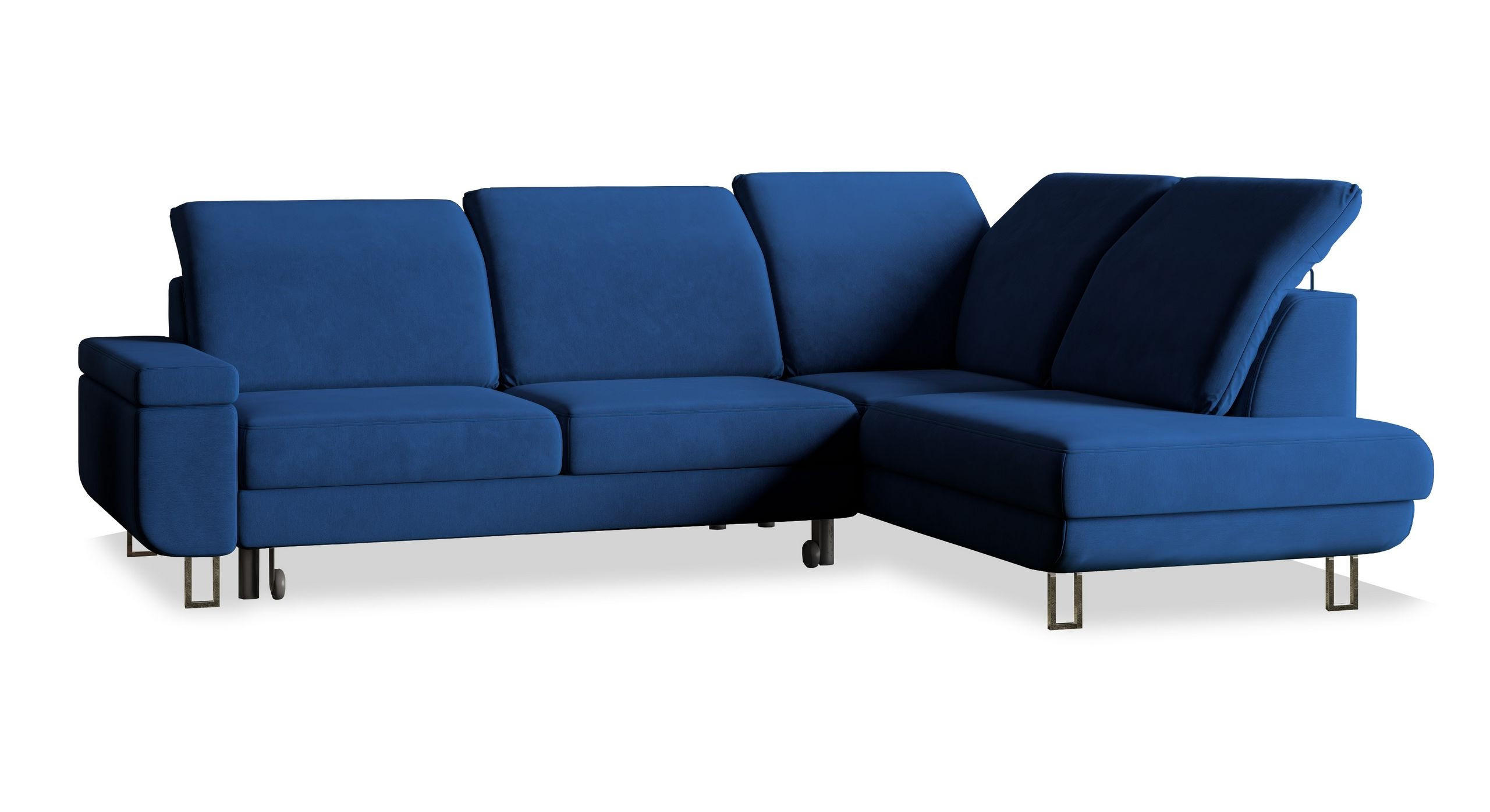 ROHOVÁ SEDAČKA LERMA modrá - modrá/stříbrná, kov/dřevo (253/190cm) - MASSENO