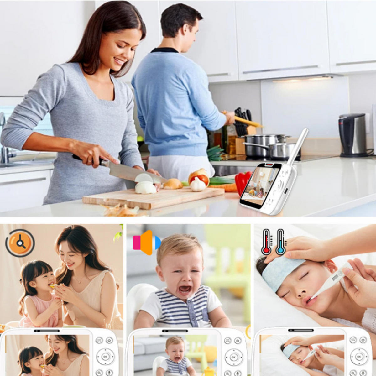 BABYPHONE, HD 720p,USB-Anschluss - Weiß, Kunststoff - Authentics