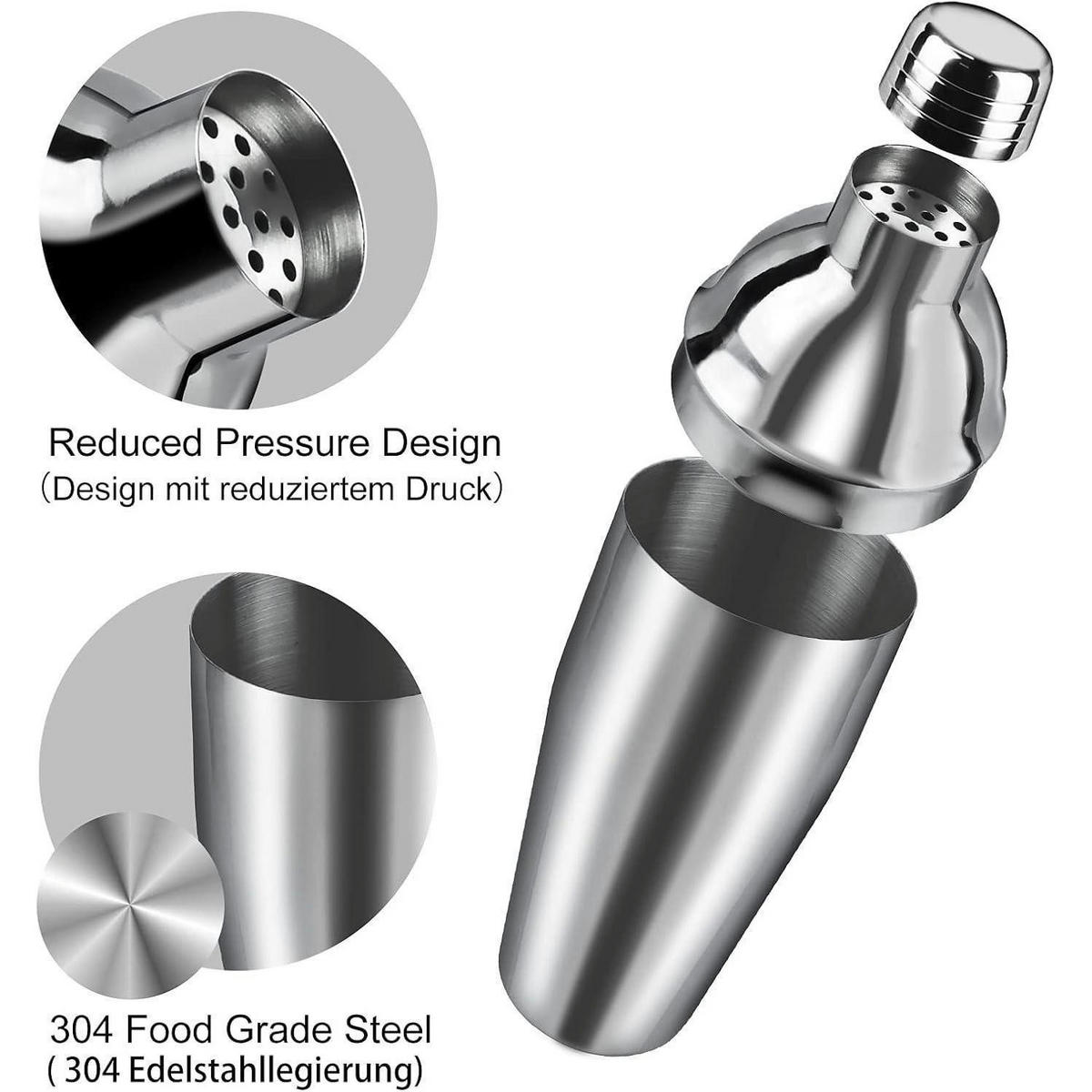 COCKTAIL Shaker Set 8-teiliges Set Edelstahl 750ml - Silberfarben, Metall (7.5/7.5/27.5cm)