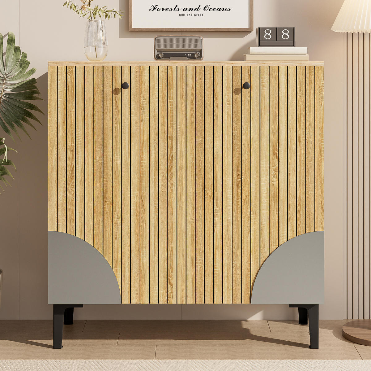 SCHUHSCHRANK 90/32/94 cm Holzfarbe aus PB mit 3 Türen und Ablage - Naturfarben, Holzwerkstoff (90/94/32cm) - OKWISH